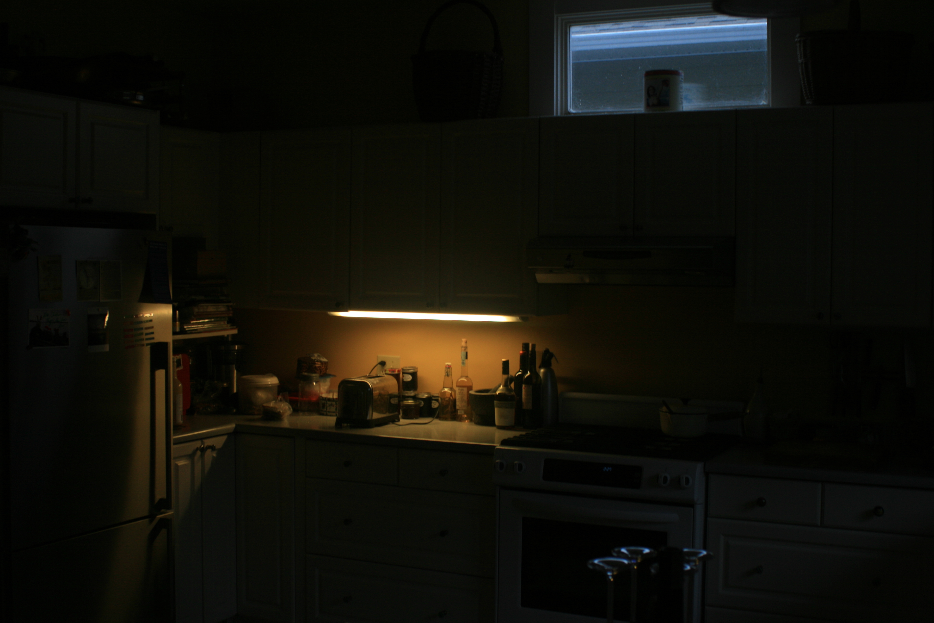 a softly lit kitchen