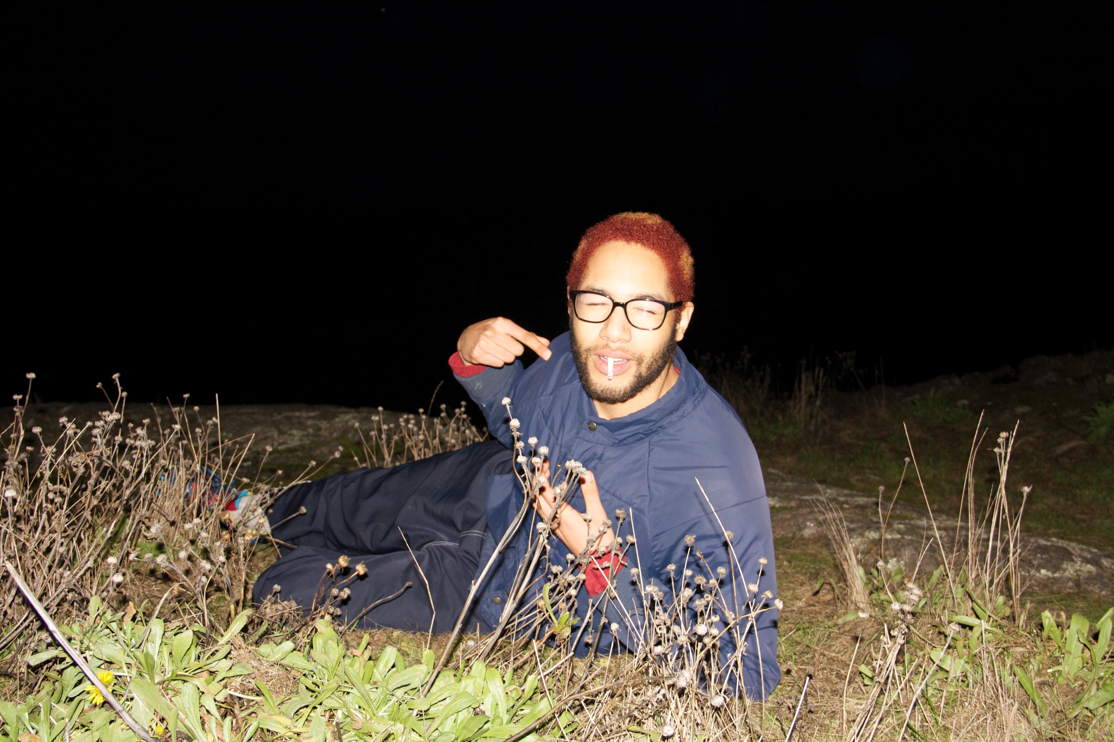 dorone at night, lying in the grass