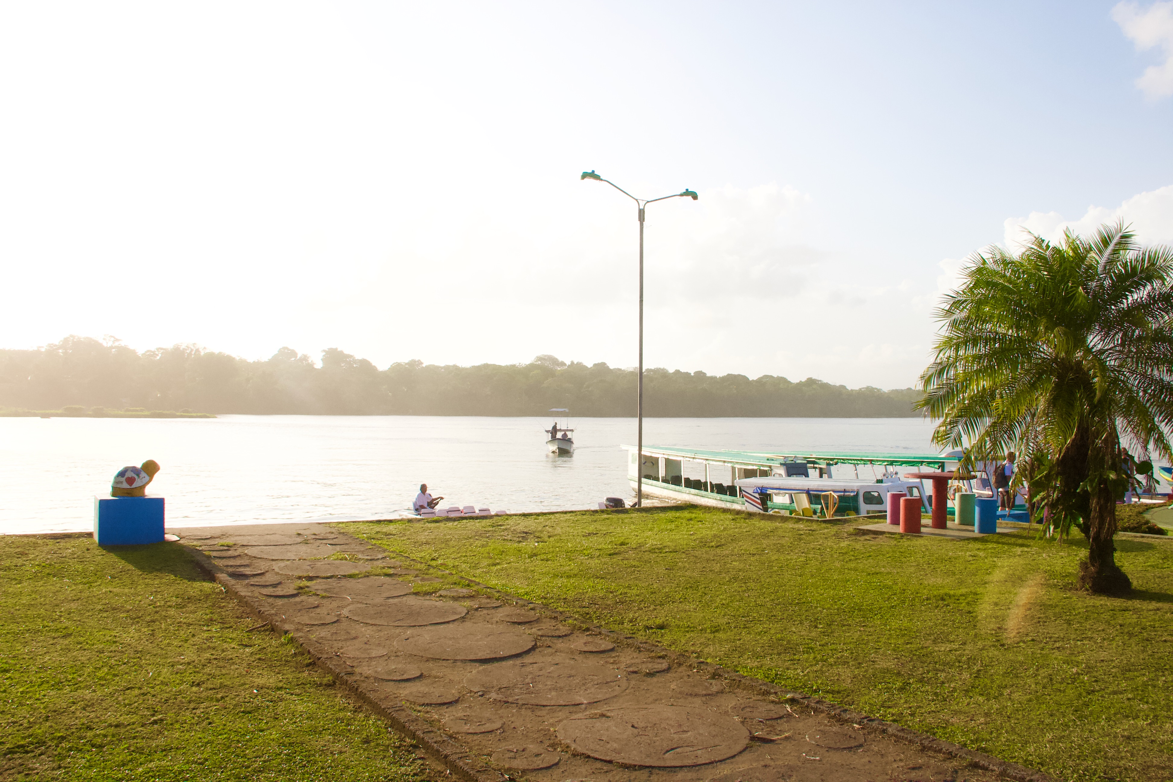 a path and some boats in tortuguero, costa rica